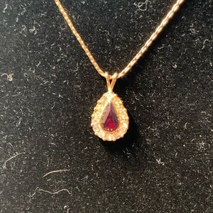 Avon Gold-Tone Teardrop Necklace with Ruby-Tone Center